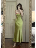 Simple A line Spaghetti Straps Satin Vestido De Desta Verde Green Prom Dresses Wedding Guest Dress HZ0311