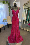 Spaghetti Straps Mermaid Sequin Long Evening Prom Dress Party Gown HZ0311