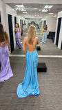 Modest Senior Prom Dresses High Schools Inspiration Mermaid Backless Blue Satin With Pleated Semi Formal Grad Long Prom Dress For Teens HZ0311