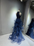 Navy Blue Sequins Long Prom Formal Dress Mermaid Evening Party Dresses HZ0311
