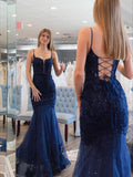 Trumpet/Mermaid Spaghetti Straps Sweep Train Lace Prom Dresses With Tulle Formal Dresses Prom Dress HZ0311