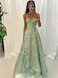Chic Luxurious Green Sweetheart Prom Dress Floor Length with Beaded Party Gown HZ0311