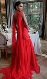 Classy Prom Dresses Inspiration Mermaid Red Tulle Long With Scarf Semi Formal Dance Grad Prom Dress For Teens High Schools HZ0311