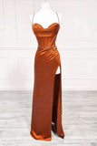 Modest Mermaid Spaghetti Straps Burnt Orange Prom Dresses Inspiration Long Party Evening Dress 18th Birthday Outfits HZ0311