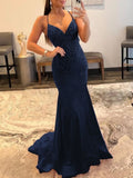 Shiny Mermaid V Neck Glitter Satin Prom Dress Beaded Prom Dress Party Gowns HZ0311
