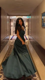 Vintage A Line Spaghetti Strap Dark Green Satin Slit Prom Dresses For Teens Formal Dress Party Outfits Prom Gowns HZ0311