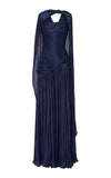 Elegant A line V Neck Navy Blue Tulle With Cape Long Formal Fancy Evening Dress Dinner Outfits Classy Party Gowns HZ0311