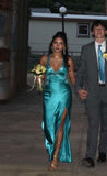 Sexy Sheath V Neck Blue Slit With Beads Long Prom Dresses Formal Party Dress Prom Gown HZ0311