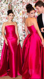 Elegant Sheath Prom Dresses Satin Pleated Ruffle Strapless Hot Pink Formal Evening Dress Party Gowns HZ0311