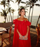 Modest A line Off The Shoulder Red Chiffon Floor Length Senior Prom Dresses Long Formal Party Gowns HZ0311