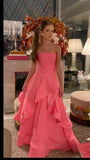 Gorgeous Ball Gown Strapless Sleeveless Pink Satin Long Prom Dresses HZ0311