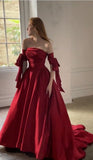 Modest Ball Gown Strapless Burgundy Satin Long Prom Dresses Graduation Dance Evening Outfits HZ0311