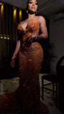 Modest Mermaid Sweetheart Orange Sequins Prom Dresses For Black Women Inspiration Long Party Night Evening Dress 18th Birthday Outfits HZ0311