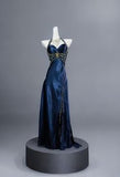 Luxury Mermaid Navy Blue Beaded Slit Evening Dress Formal Prom Dress For Party Gown HZ0311