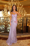 Charming Purple Sweetheart Sleeveless Mermaid Prom Dresses Gem Column With Ruffle Pleats HZ0311