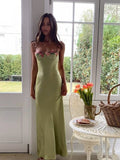 Simple A line Spaghetti Straps Satin Vestido De Desta Verde Green Prom Dresses Wedding Guest Dress HZ0311