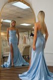 Strapless Royal Blue Appliques Long Prom Dress with Slit For Women HZ0311