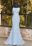 Mermaid Marine Ball Dresses Spaghetti Straps Formal Gowns Light Sky Blue Open Backs Prom Dresses Evening Dress HZ0311