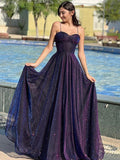 Sparkly Tulle Prom Dresses for Women Long Corset A Line Spaghetti Straps Glitter Formal Gowns Inspo Evening Dress HZ0311