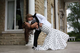 Charming Black Tops Polka Dots Mermaid Formal Prom Dresses With Lace 18th Birthday Outfits HZ0311