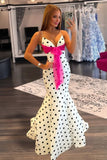 Charming Spaghetti Straps Polka Dots Mermaid Formal Prom Dresses With Bow Birthday Outfits HZ0311