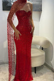 Gorgeous Red Sweetheart Mermaid Prom Dresses Sleeveless Strapless With Gem Semi Formal Grad Long Prom Dress For Teens HZ0311