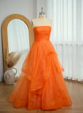 Elegant Ball Gown Strapless Dusty Orange Tulle Evening Women Party Dresses Long Formal Prom Dress 16 Birthday Gown HZ0311