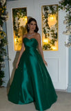 Classy Ball Gown Sweetheart Dark Green Satin Floor Length Long Prom Dresses Graduation 20th Birthday Outfits HZ0311