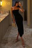 Elegant Mid Length Black Sheath Strapless Sleeveless Prom Dresses 18th Birthday Outfits HZ0311