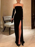 Sheath Black Dresses Evening Gown Elegant Dress Engagement Prom Floor Length Sleeveless Strapless Fall Wedding Guest Birthday Outfits HZ0311
