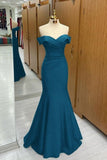Navy Blue Off-the-shoulder Sweetheart Short Sleeves Long Mermaid Prom Dress Birthday Outfits HZ0311