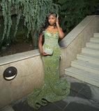 Green Mermaid Long Evening Gown Shinny Prom Dress Inspiration Party Gowns Princess Formal Dress HZ0311