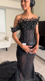 Sexy Mermaid Strapless For Black People Prom Dresses Sequin Beaded Crystals Long Formal Evening Party Gowns HZ0311