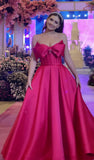 Classy Ball Gown Strapless Hot Pink Satin Floor Length Long Maxi Prom Dresses Graduation 20th Birthday Outfits HZ0311