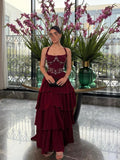 Charming A line Halter Burgundy Prom Dresses Inspiration For Teens Formal Dress Party Outfits Prom Gown Ideas HZ0311
