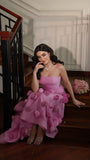 Classy A Line Strapless Pink With Flowers Bodice Floor Length Long Maxi Prom Dresses Evening Dress 20th Birthday Outfits HZ0311