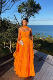 Charming Orange Strapless Sleeveless Chiffon Prom Dress A-Line With Zipper Pleats HZ0311