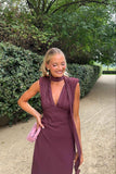 Sexy Sheath V Neck Grape Satin Evening For Women Party Dresses Long Formal Prom Dress 18th Birthday Gown HZ0311