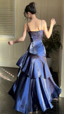 Fashion Burgundy Ruffle Long Prom Dresses Spaghetti Straps Dance Dress HZ0311