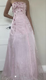 Vintage A-line Light Pink Strapless Prom Dresses With Embroidery Evening Outfits Formal Dress HZ0311