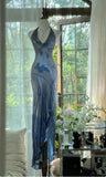 Green Halter Sheath Beaded Chiffon Long Prom Dresses Elegant Green Evening Gowns Dance Outfits HZ0311