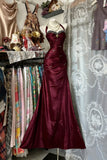 Modest Mermaid Halter Burgundy Satin Long Prom Dresses Graduation Dance Evening Outfits HZ0311
