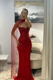 Gorgeous Red Sweetheart Mermaid Prom Dresses Sleeveless Strapless With Gem Semi Formal Grad Long Prom Dress For Teens HZ0311