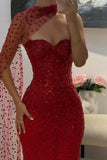 Gorgeous Red Sweetheart Mermaid Prom Dresses Sleeveless Strapless With Gem Semi Formal Grad Long Prom Dress For Teens HZ0311