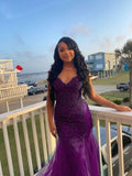 Dark Green Mermaid Tulle Lace Prom Dress Winter Gown Semi Formal Grad Long Prom Dress For Teens HZ0311