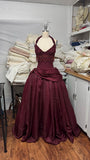 Cute Ball Gown Halter Burgundy Satin Long Quinceanera Dress Birthday Luxury Sweet 15 16 Birthday Outfits HZ0311