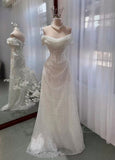 Retro 1960s Wedding Dresses for Bride Mermaid Off The Shoulder With Ruched Sequins Petite/Plus Size Bridal Gowns For Women's Wedding HZ0311