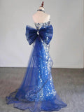 Glitter Silver Sequins Mermaid Evening Dress Long Prom Dress With Bow For Teenagers High Schools HZ0311