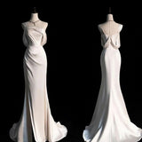 Mermaid Ivory White Satin One Shoulder Pleats Wedding Dress HZ0311