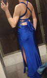 Modest Night Aesthetic Mermaid Spaghetti Straps Royal Blue Backless Slit College Formal Outfit Long Prom Graduation Dresses For Teens HZ0311